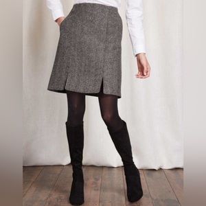 Boden Charcoal Herringbone British Tweed Wool Skirt size 6L